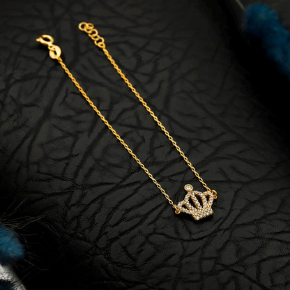 Gold Crown Bracelet, Dainty Pave Sterling Silver Jewelry