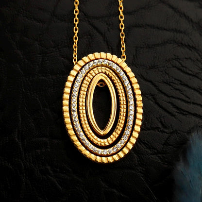 Gold Oval Pendant Necklace – Layered Statement Jewelry, Gift for Her