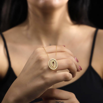 Gold Oval Pendant Necklace – Layered Statement Jewelry, Gift for Her