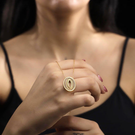 Gold Oval Pendant Necklace – Layered Statement Jewelry, Gift for Her