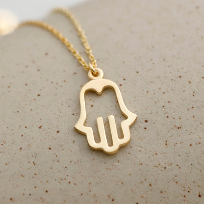 Minimal Solid Hamsa Hand Necklace, Gold Filled Protection Amulet, Fatima Hand Gift for Her