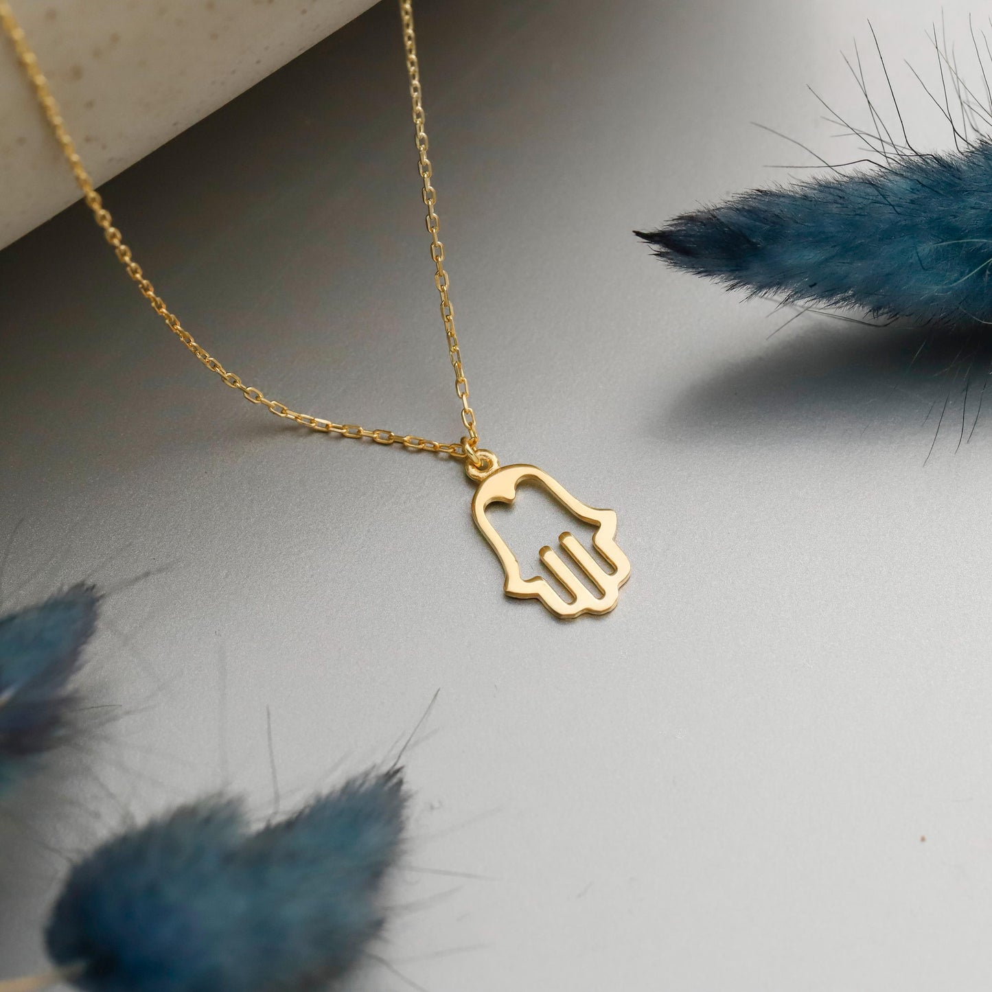 Minimal Solid Hamsa Hand Necklace, Gold Filled Protection Amulet, Fatima Hand Gift for Her
