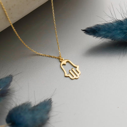 Minimal Solid Hamsa Hand Necklace, Gold Filled Protection Amulet, Fatima Hand Gift for Her