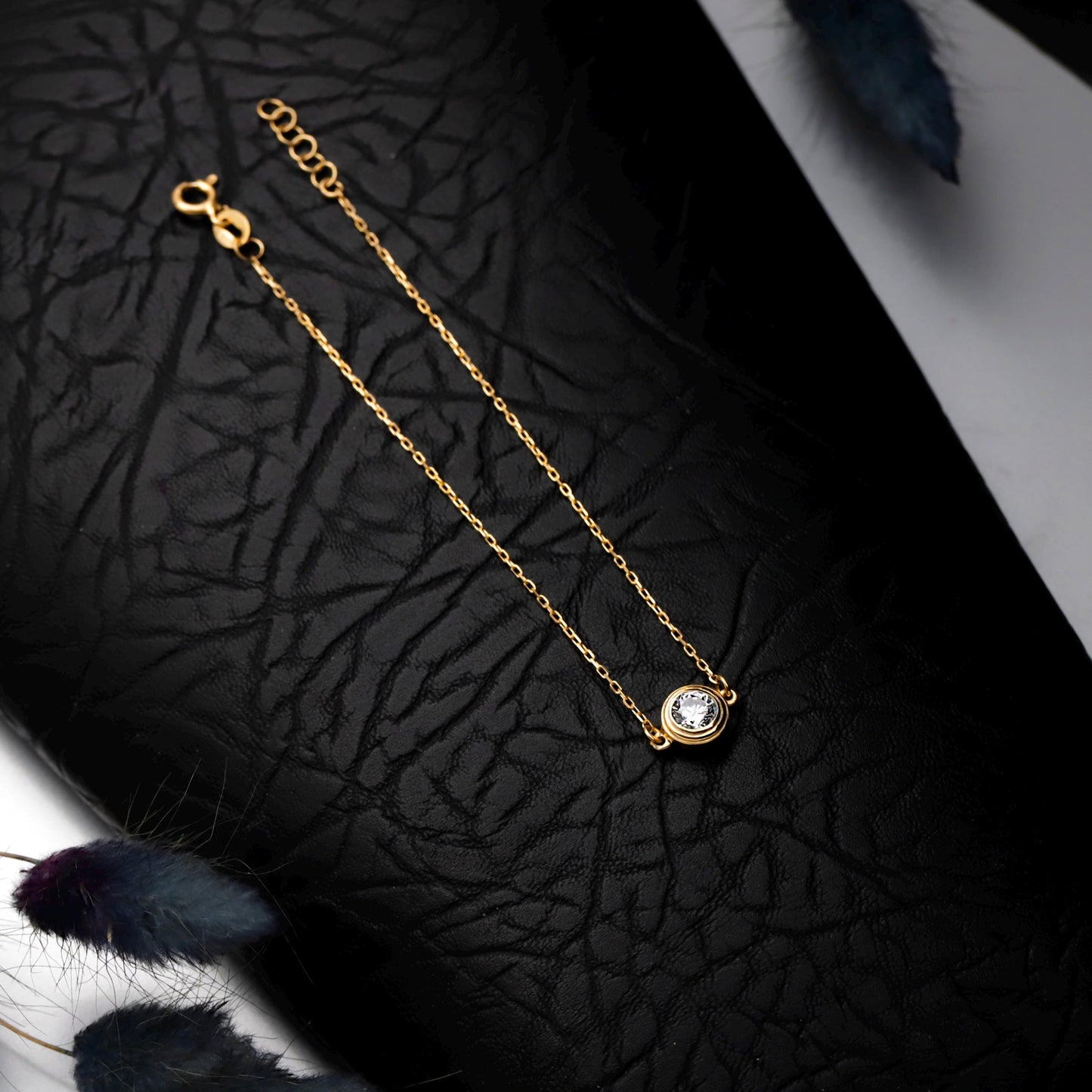 Minimalist Gold Solitaire Bracelet – Dainty Waterproof Valentines Day Gift