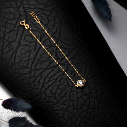 Minimalist Gold Solitaire Bracelet – Dainty Waterproof Valentines Day Gift