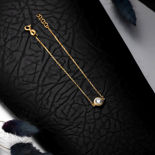 Minimalist Gold Solitaire Bracelet – Dainty Waterproof Valentines Day Gift