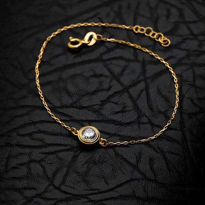 Minimalist Gold Solitaire Bracelet – Dainty Waterproof Valentines Day Gift