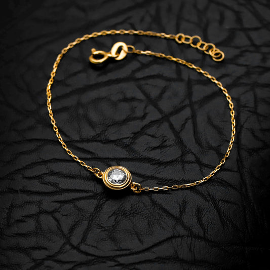 Minimalist Gold Solitaire Bracelet – Dainty Waterproof Valentines Day Gift
