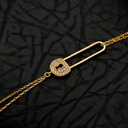 Lock Safety Pin CZ Bracelet, 14K Gold Filled Sterling Gift for Her