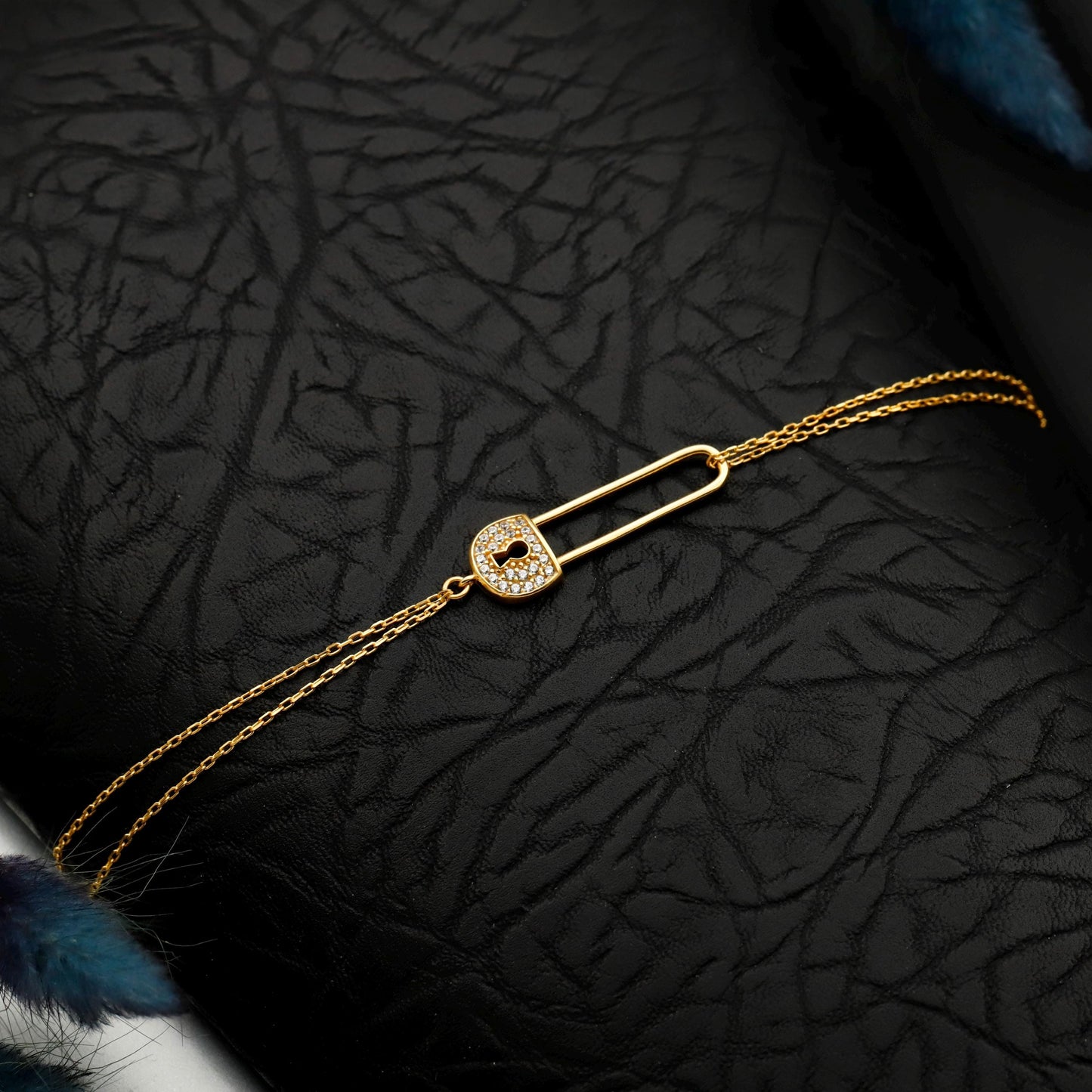 Lock Safety Pin CZ Bracelet, 14K Gold Filled Sterling Gift for Her