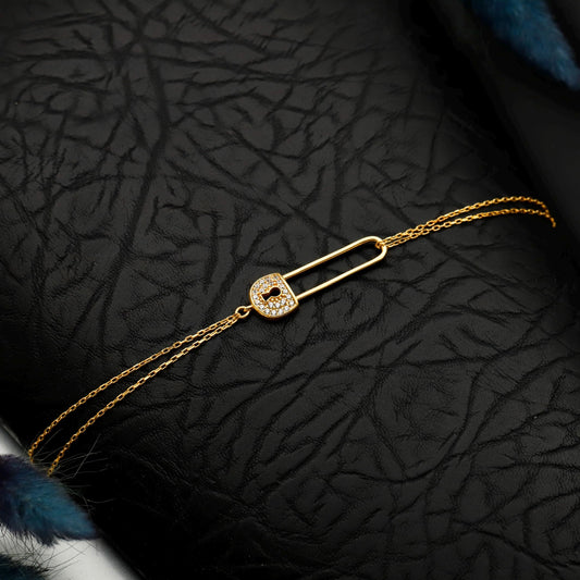 Lock Safety Pin CZ Bracelet, 14K Gold Filled Sterling Gift for Her
