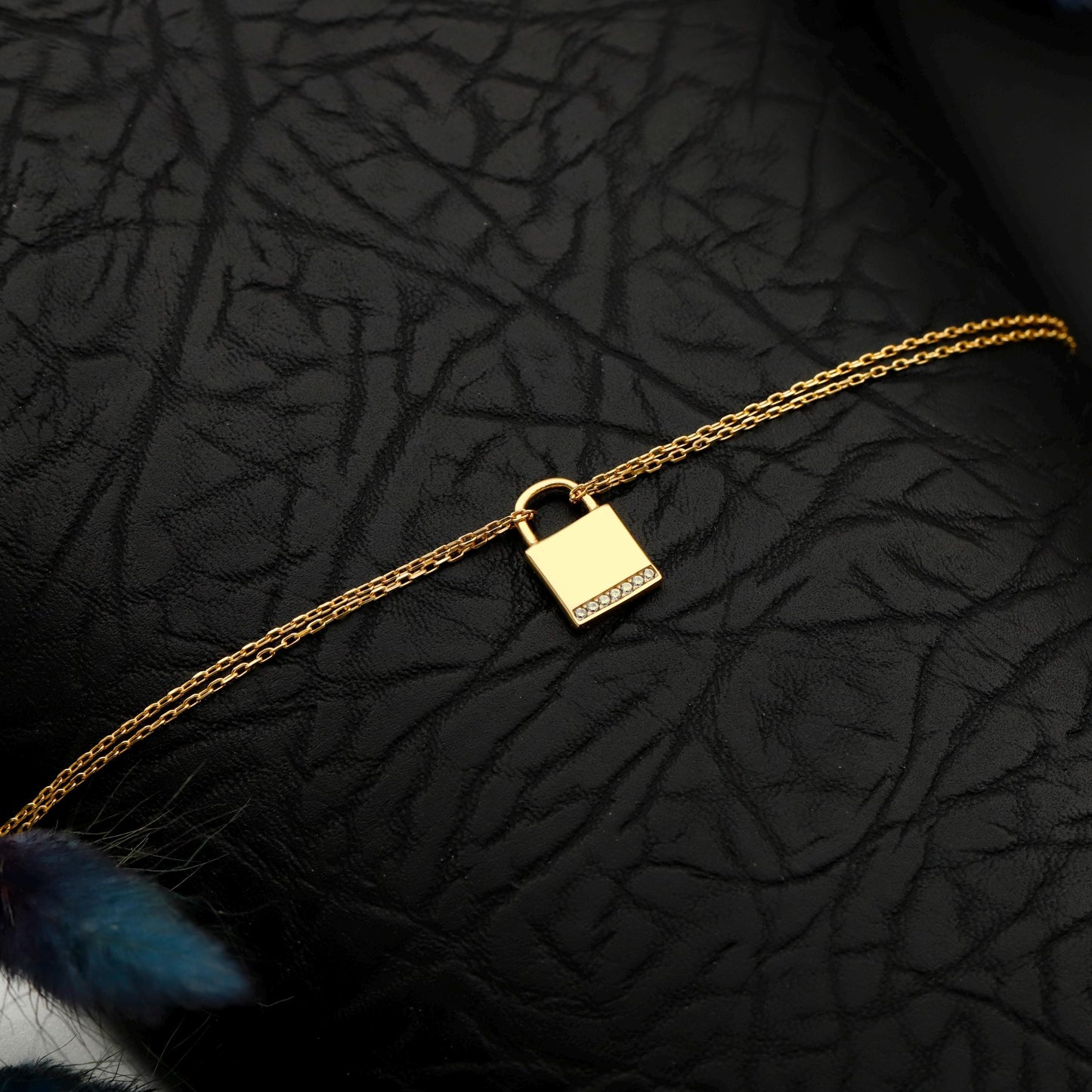 Gold Padlock Bracelet, CZ Pave Lock, Sterling Silver