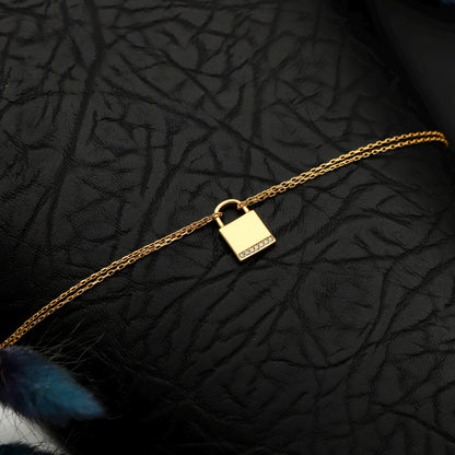 Gold Padlock Bracelet, CZ Pave Lock, Sterling Silver