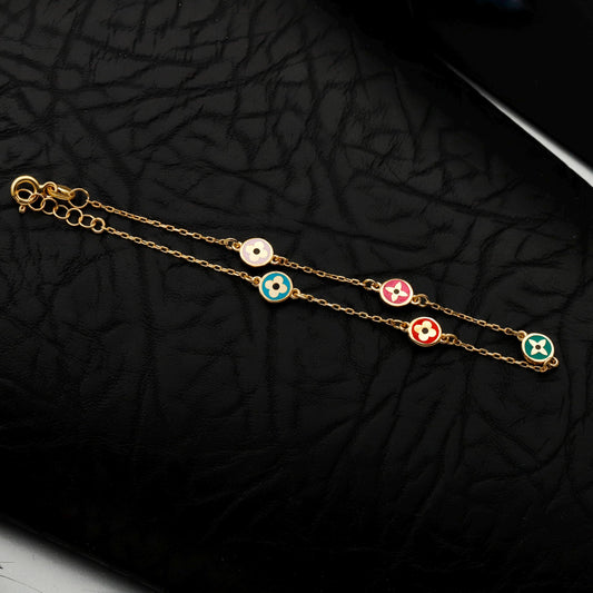 Colorful Enamel Flower Charm Bracelet, Gold Filled Dainty Layering Gift for Her