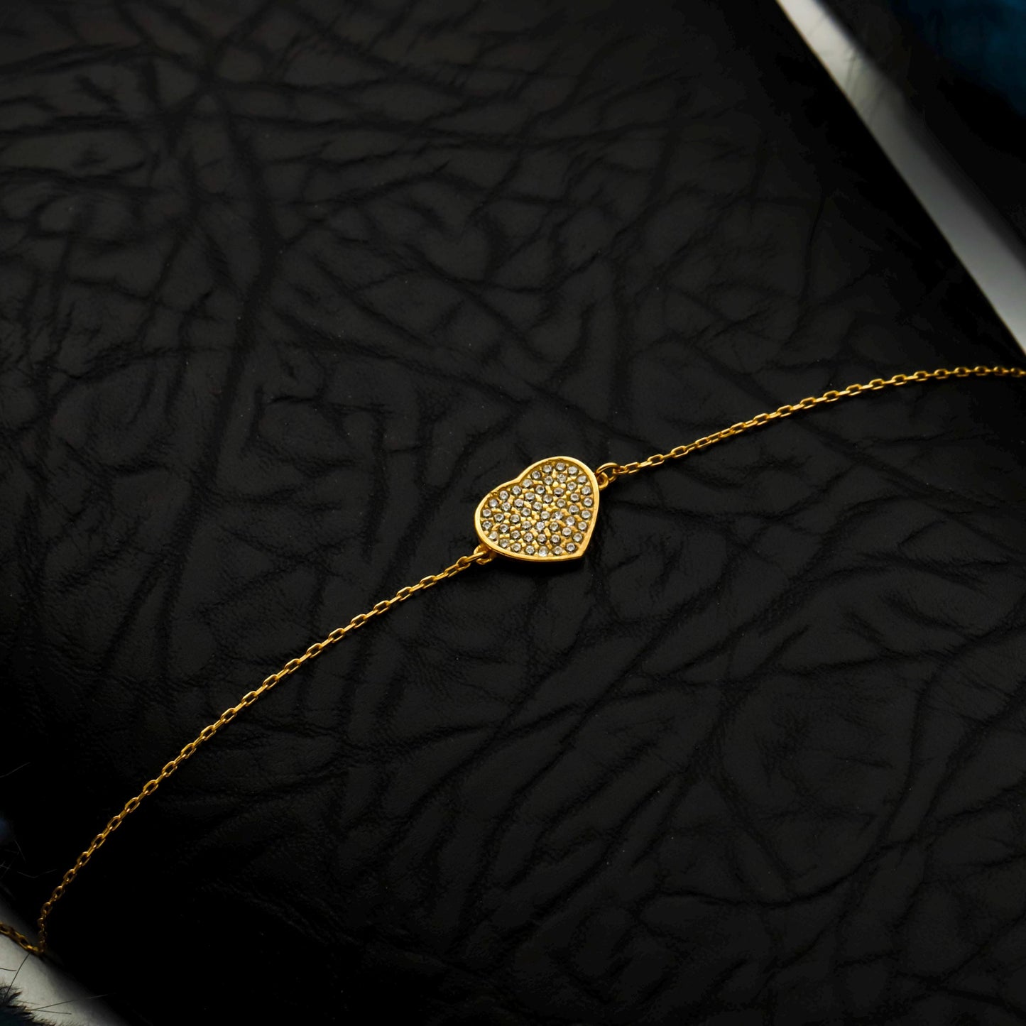 14K Gold Filled CZ Pave Heart Bracelet, Sterling Silver Base