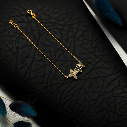Dainty Butterfly Ribbon Bracelet, 925 Sterling Silver 14K Gold Gift