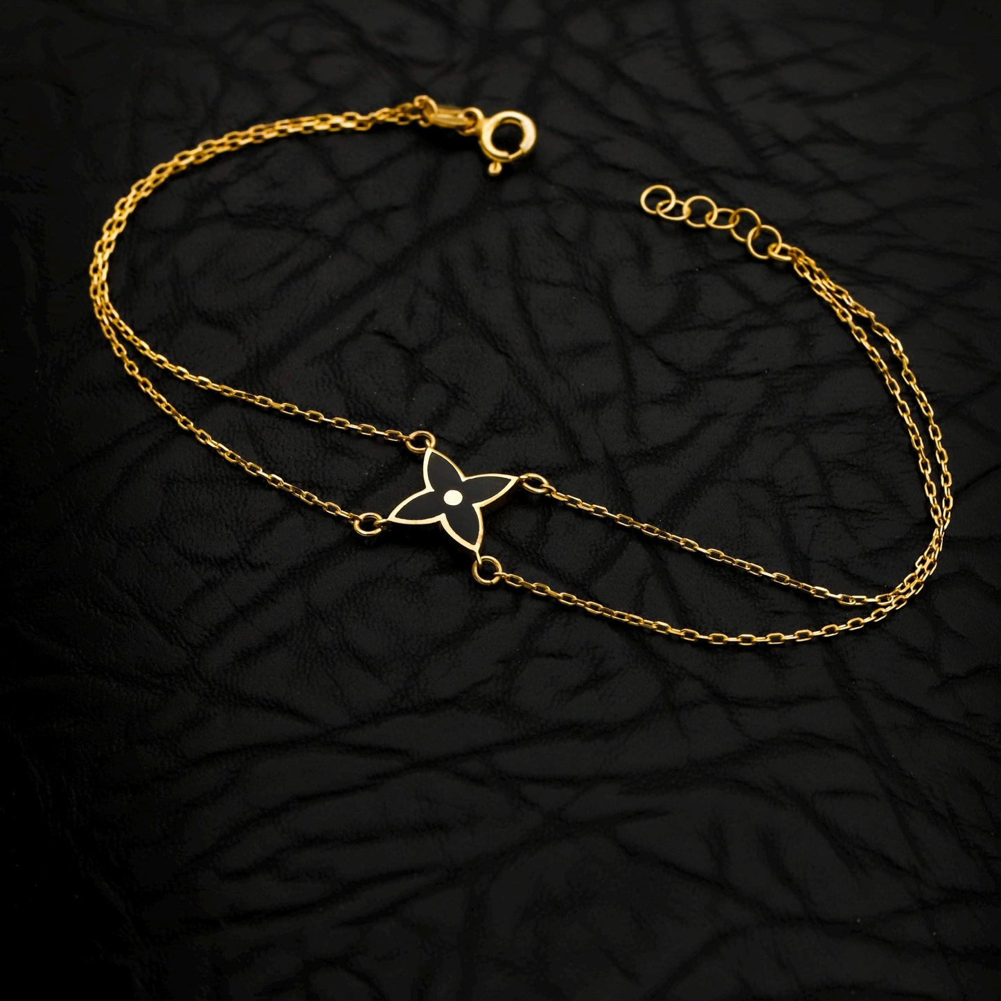 Dainty Quatrefoil Flower Bracelet, Double Chain 14K Gold Filled Gift