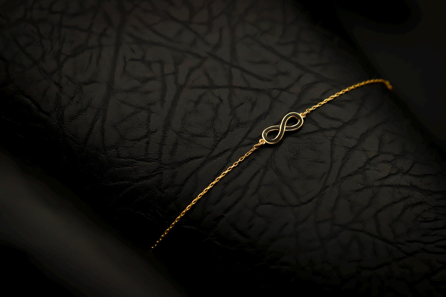 14K Gold Filled Infinity Bracelet, Black Enamel Sterling Silver