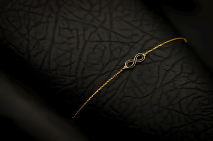 14K Gold Filled Infinity Bracelet, Black Enamel Sterling Silver