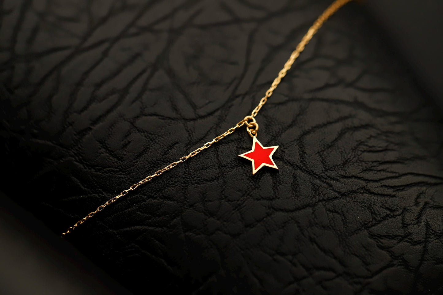 Gold Red Star Necklace, Enamel Star Pendant, Dainty Minimalist Charm Gift for Her