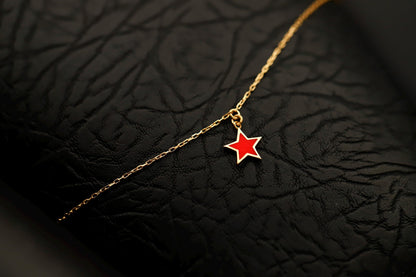 Gold Red Star Necklace, Enamel Star Pendant, Dainty Minimalist Charm Gift for Her