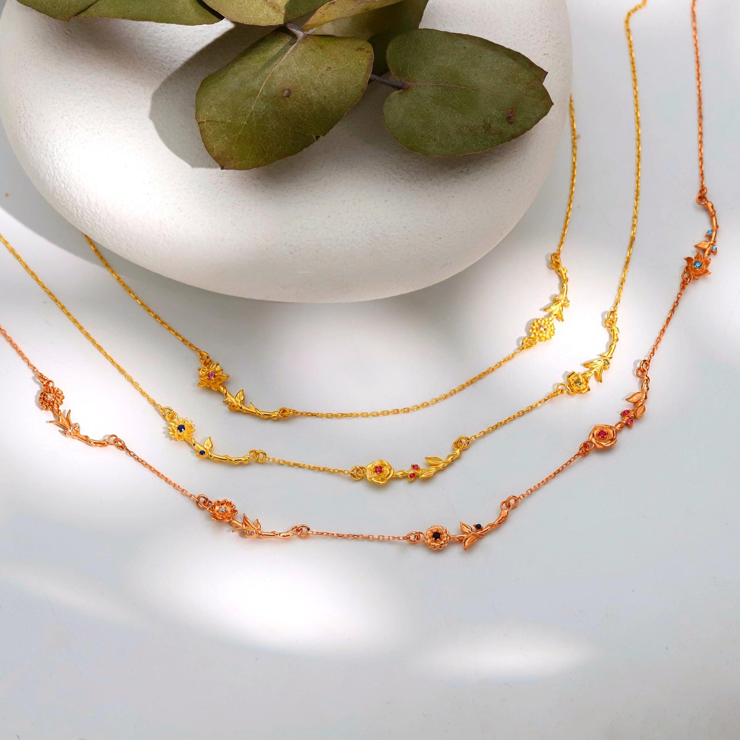 Sideways Birth Flower Necklace: Spaced Floral Design