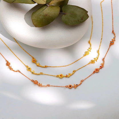 Sideways Birth Flower Necklace: Spaced Floral Design