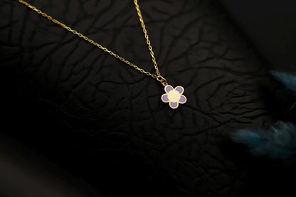 925 Sterling Silver and Gold Enamel Flower Necklace, Purple Daisy Charm Pendant for Her