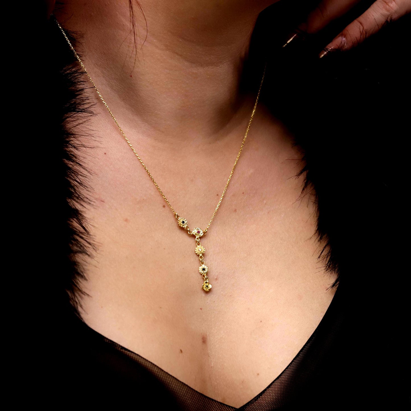 Lariat Birth Flower Necklace: Custom Drop Floral Design in 925 Sterling Silver