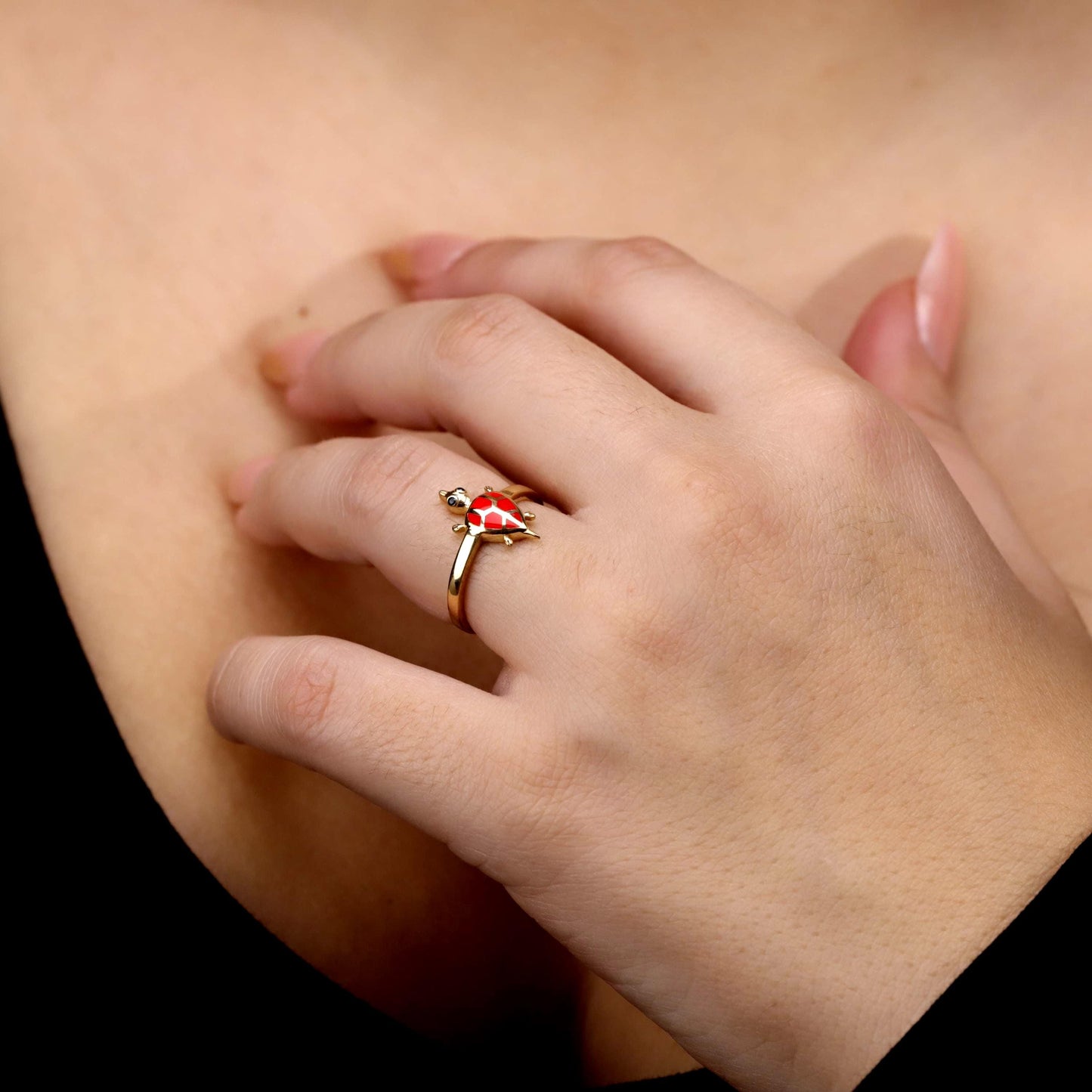 Golden Turtle Ring with Vibrant Red Enamel | Good Luck & Protection Talisman