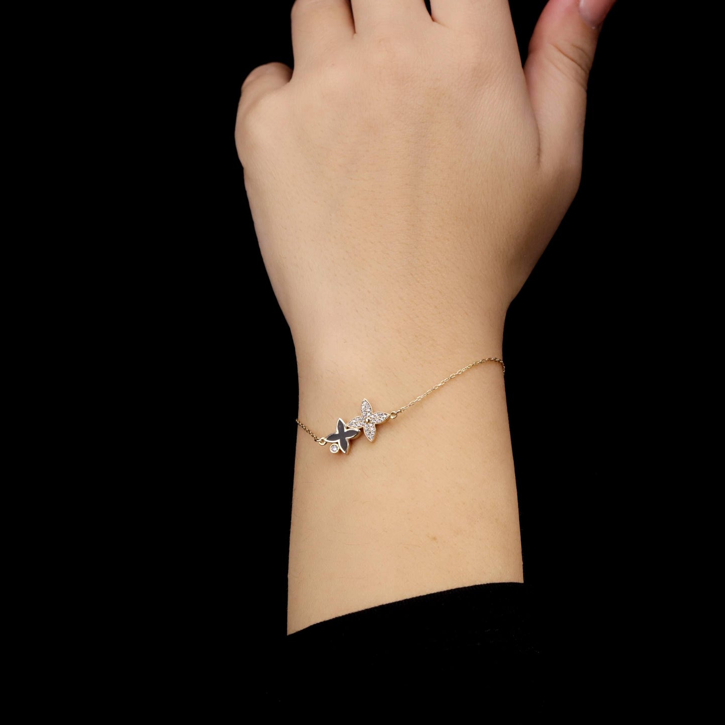 Dainty Butterfly Ribbon Bracelet, 925 Sterling Silver 14K Gold Gift