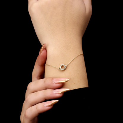 14K Gold Filled Interlocking Circle Bracelet, Sterling Silver Base