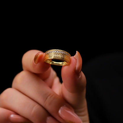 Wide Textured Gold Band Ring | Elegant Anniversary or Statement Ring