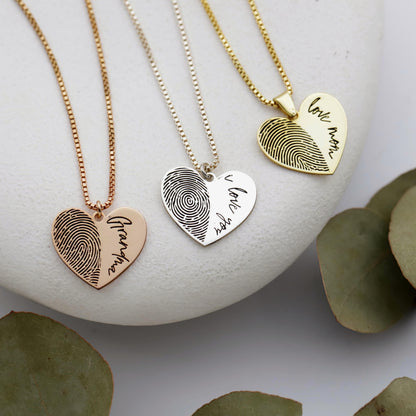 Personalized Fingerprint Necklace: Heart Shape Sterling Silver Custom Pendant