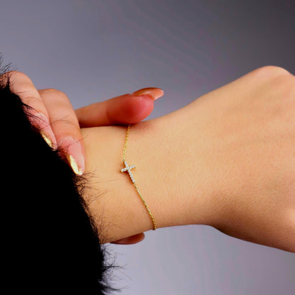 Dainty Cross Bracelets in  925 Sterling Silver: Adjustable Tiny Stackable Jewelry