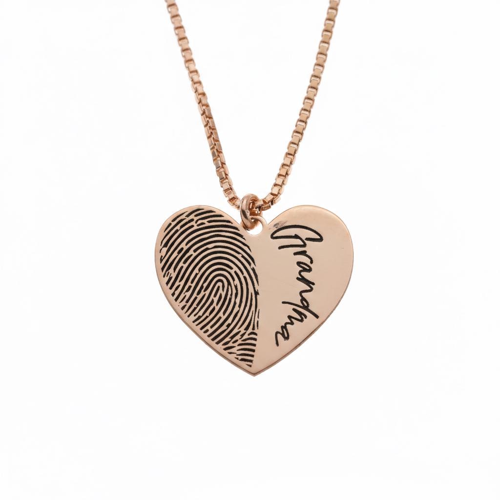 Personalized Fingerprint Necklace: Heart Shape Sterling Silver Custom Pendant