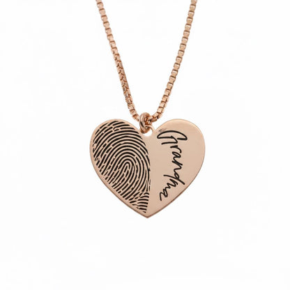 Personalized Fingerprint Necklace: Heart Shape Sterling Silver Custom Pendant