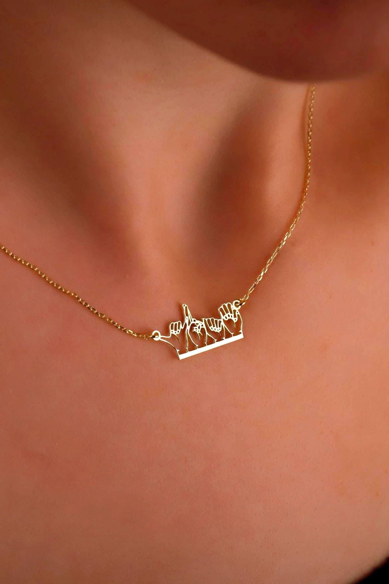Personalized Sign Language Necklace: Hand Gesture Custom Jewelry in Sterling Silver