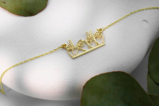 Personalized Sign Language Necklace: Hand Gesture Custom Jewelry in Sterling Silver