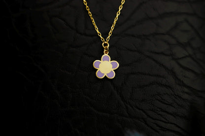 925 Sterling Silver and Gold Enamel Flower Necklace, Purple Daisy Charm Pendant for Her