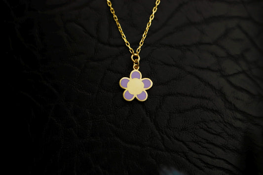 925 Sterling Silver and Gold Enamel Flower Necklace, Purple Daisy Charm Pendant for Her