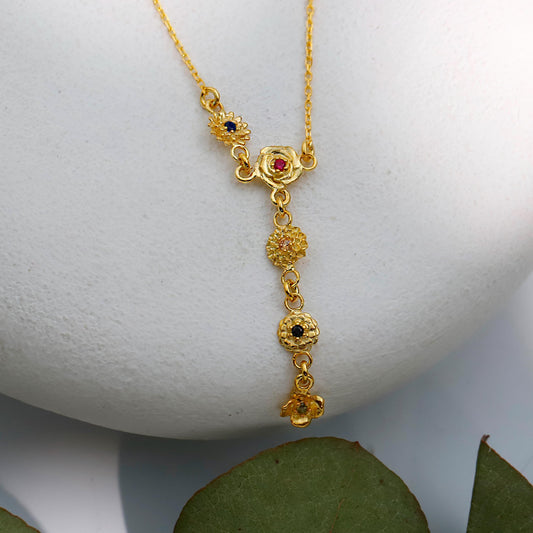 Lariat Birth Flower Necklace: Custom Drop Floral Design in 925 Sterling Silver