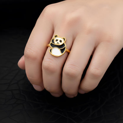 Charming Panda Bear Enamel Ring | Dainty Gold Animal Jewelry | Unique Minimalist Stacking Ring