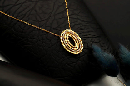 Gold Oval Pendant Necklace – Layered Statement Jewelry, Gift for Her