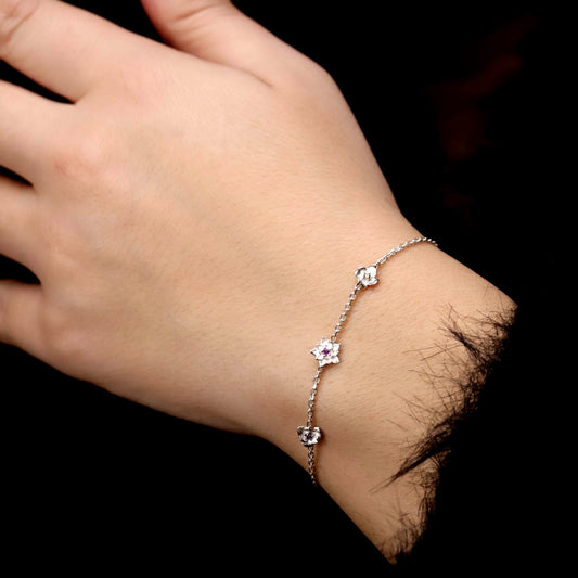 925 Sterling Silver Birth Flower Bracelet: Birthstone Floral Dainty Jewelry