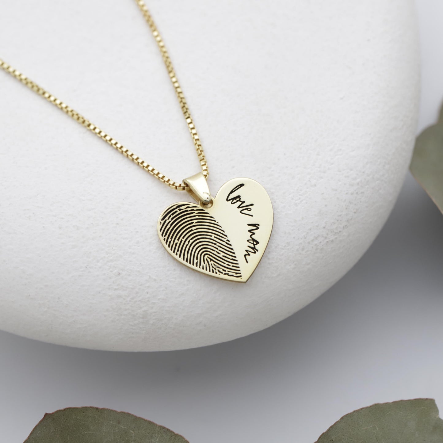 Personalized Fingerprint Necklace: Heart Shape Sterling Silver Custom Pendant