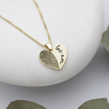 Personalized Fingerprint Necklace: Heart Shape Sterling Silver Custom Pendant