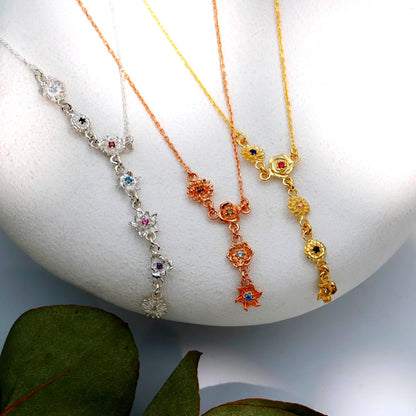 Lariat Birth Flower Necklace: Custom Drop Floral Design in 925 Sterling Silver