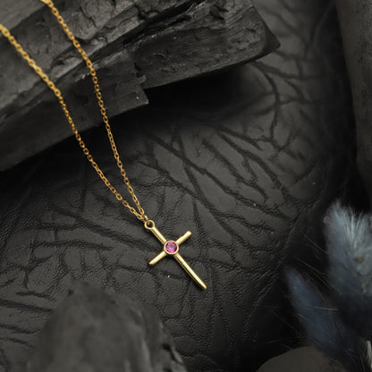 Minimalist Cross Necklace: Personalized Birthstone Cross Jewelry in 925 Sterling Silver