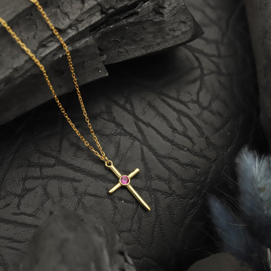 Minimalist Cross Necklace: Personalized Birthstone Cross Jewelry in 925 Sterling Silver